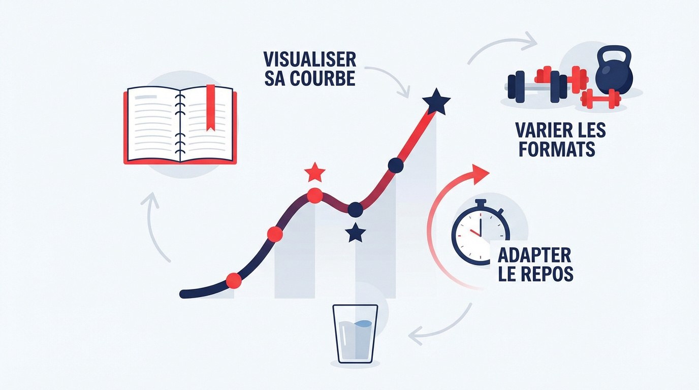 Graphique de progression et indicateurs de performance au rameur